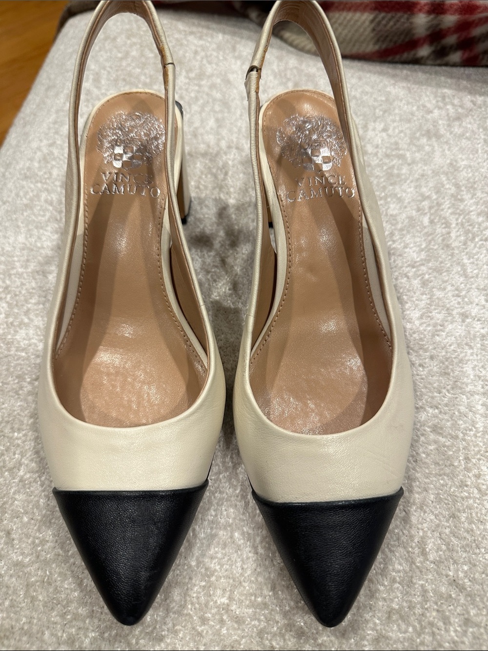 Vince Camuto Two-Tone Ivory and Black Pointed Slingback Pumps